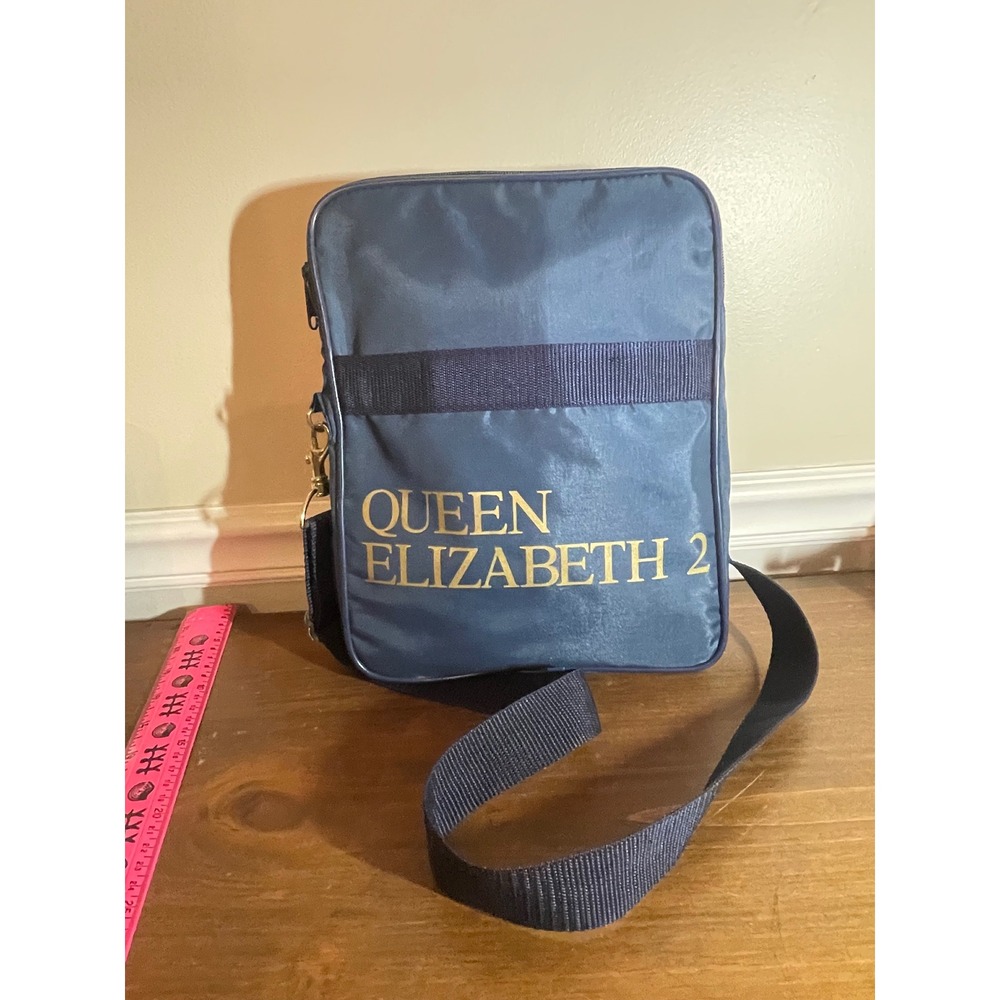 Vintage Queen Elizabeth 2 QE2 Cunard Cruise Ship Expandable Navy Blue Travel Bag